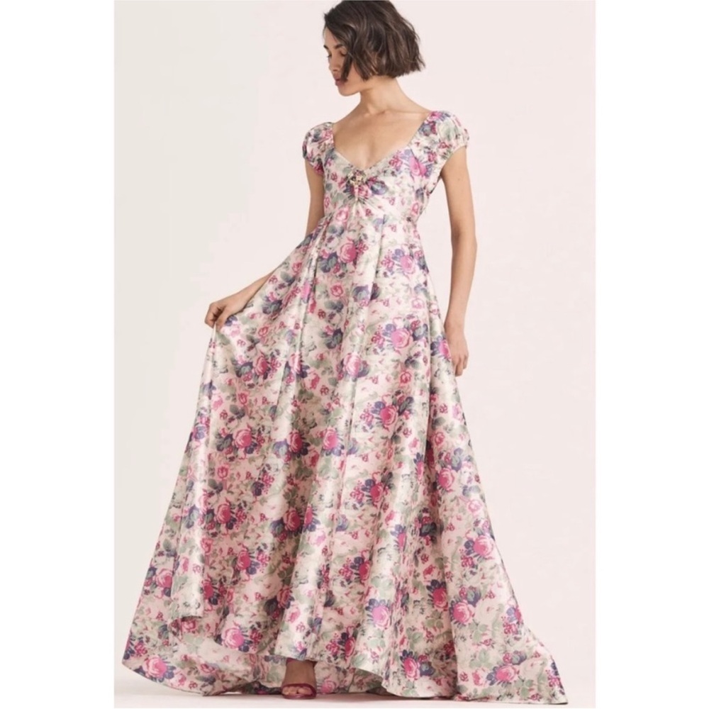 LoveShackFancy Floral Ivory and Pink Wedding Dress - Picture 1 of 15
